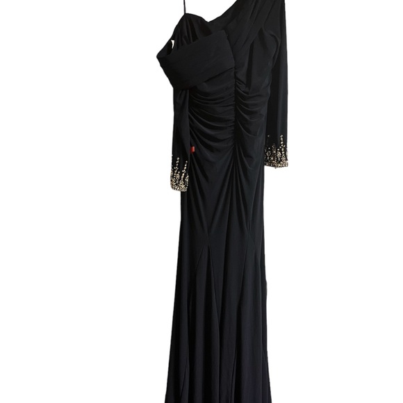 Mac Duggal Drop Shoulder Beaded Cuff Gown - Picture 8 of 10